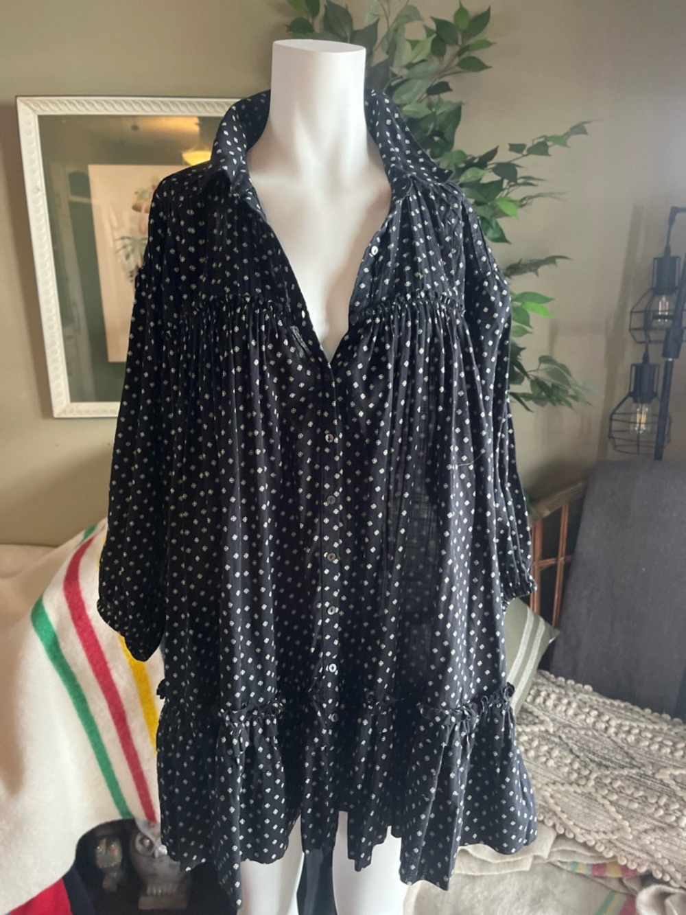 Free People Black Mini Floral Print Dress